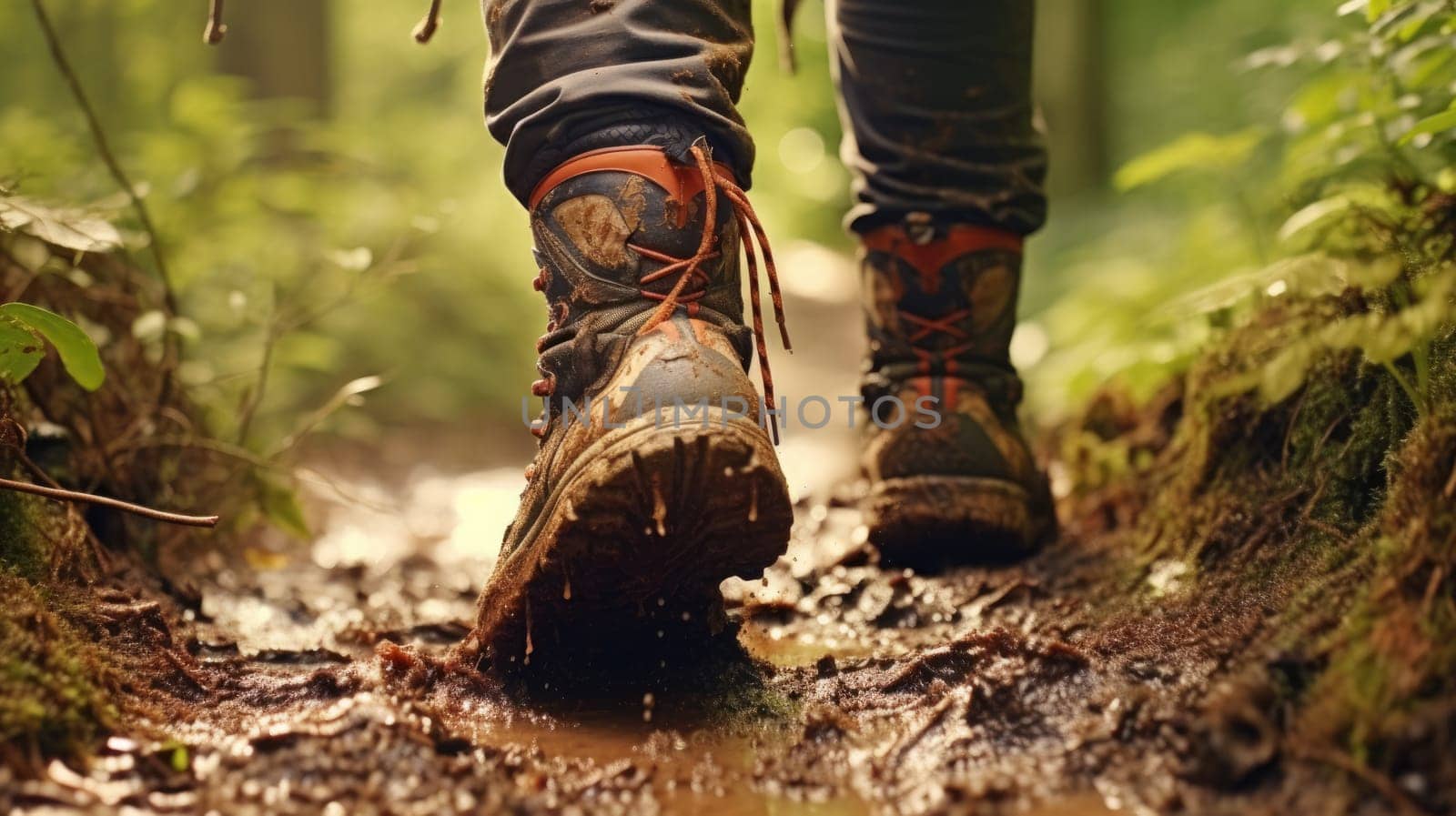 A bustling airport terminal photo realistic illustration - Generative AI. Boots, mud, green, grass.