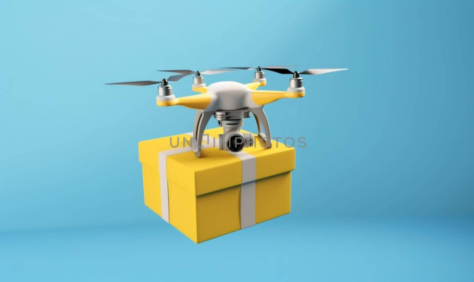 flight drone technology city fly air smart cargo helicopter wireless cardboard aircraft fast distribution concept blue remote mail robot delivery. Generative AI.