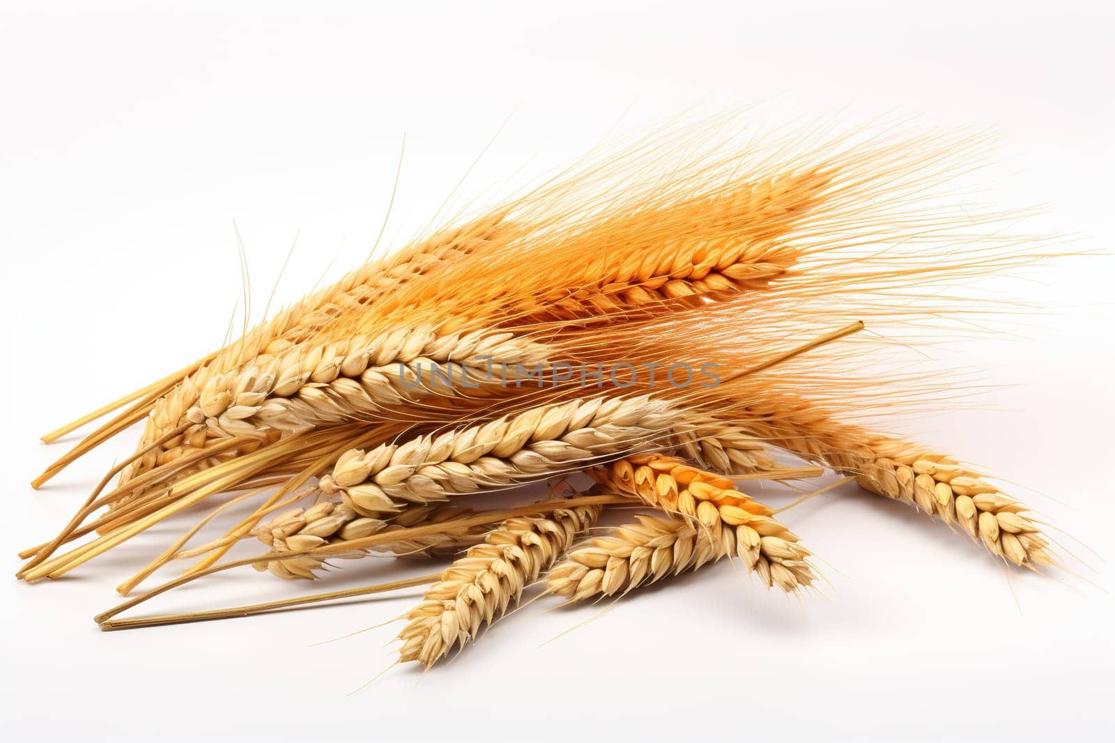 Wheat ears isolated on white background. Generated by artificial intelligence by Vovmar