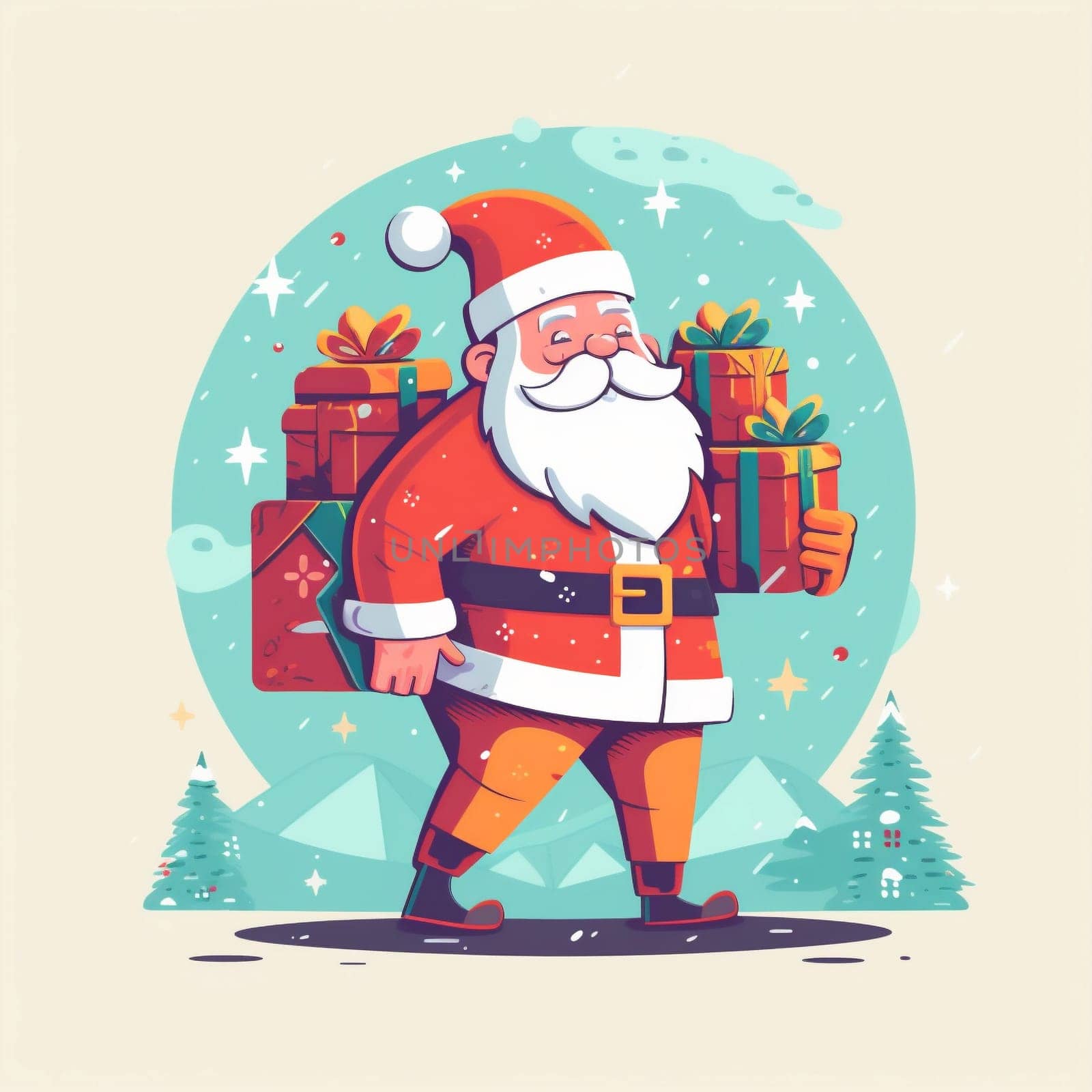 holiday cartoon claus illustration gift red santa winter christmas present. Generative AI. by Vichizh