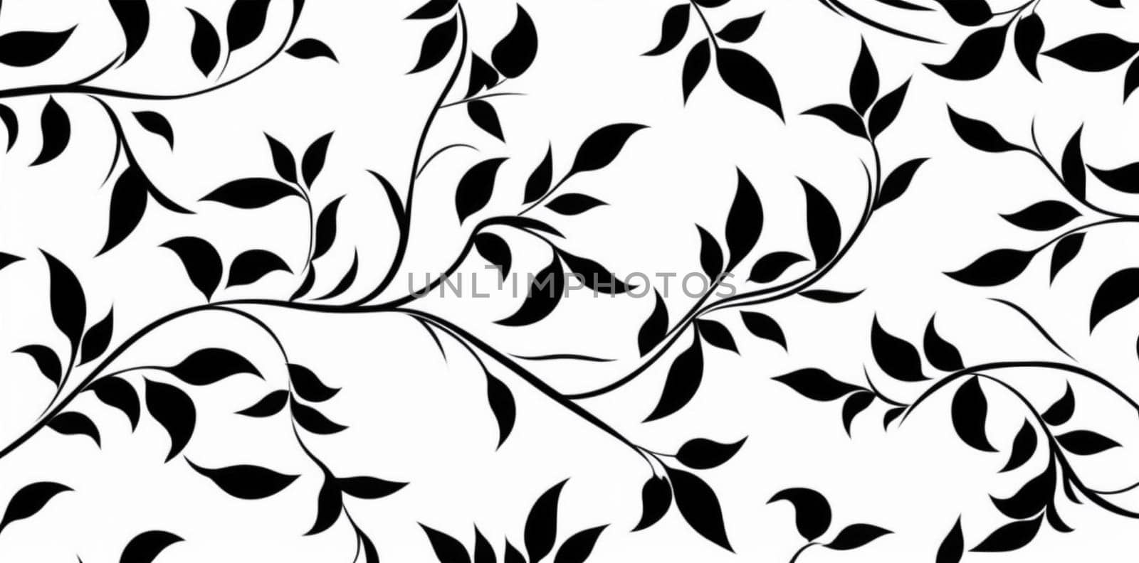 silk flower background wallpaper design illustration flourish nature pattern black leaf curl textile plant baroque victorian floral swirl decoration silhouette. Generative AI.