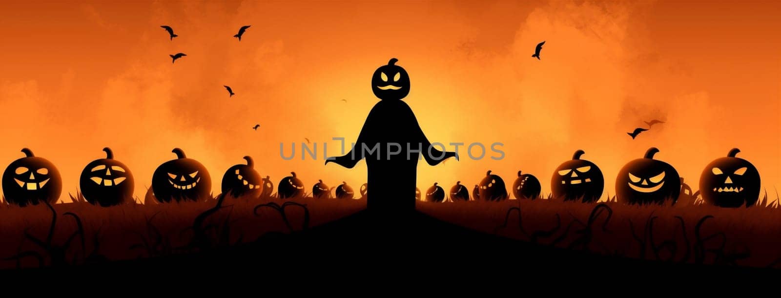 pumpkin ghost dark orange october black night horror halloween holiday. Generative AI. by Vichizh