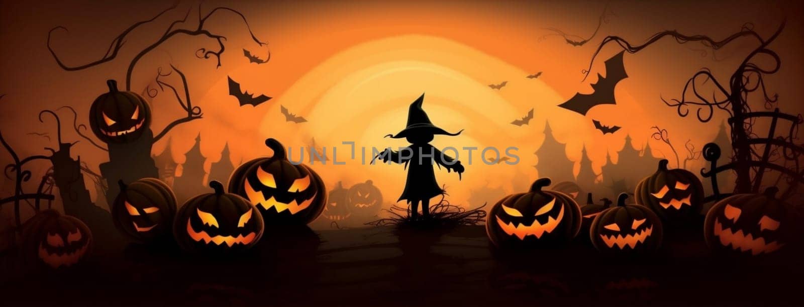 halloween dark horror black night october pumpkin ghost orange holiday. Generative AI. by Vichizh