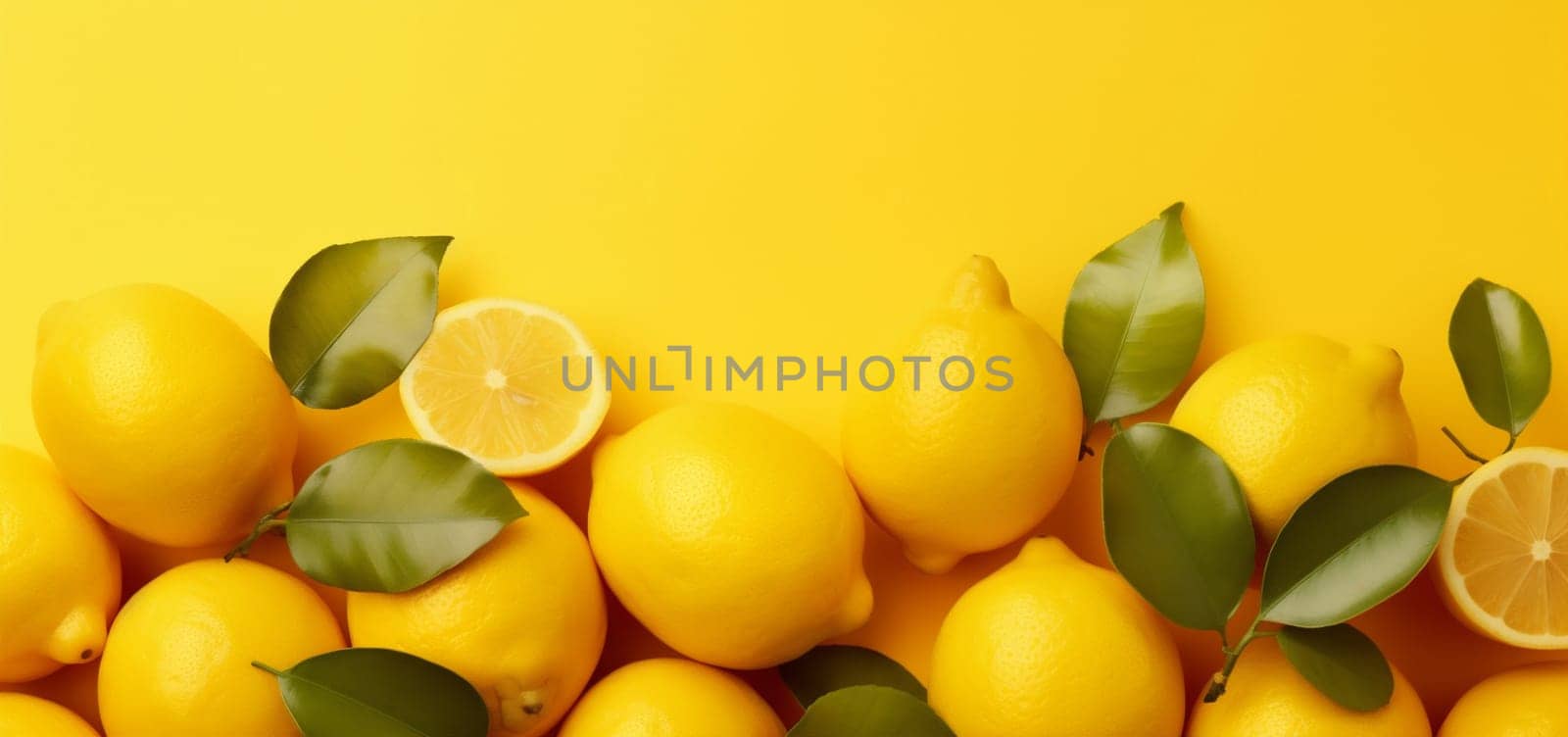 juicy healthy colorful food natural fresh fruit lemon yellow background summer. Generative AI. by Vichizh