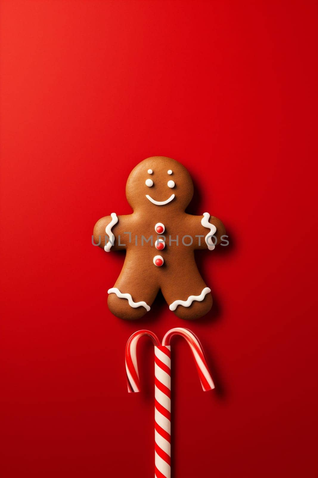 symbol man christmas red sweet cookie gingerbread xmas decoration holiday background food. Generative AI. by Vichizh