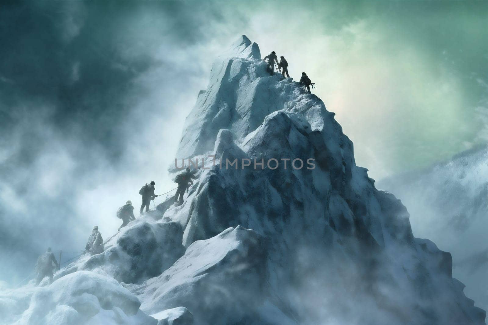 active snow walking mountaineering sport landscape blizzard winter mountain lifestyle cold sky trip ice adventure group hiking nature activity outdoor. Generative AI.