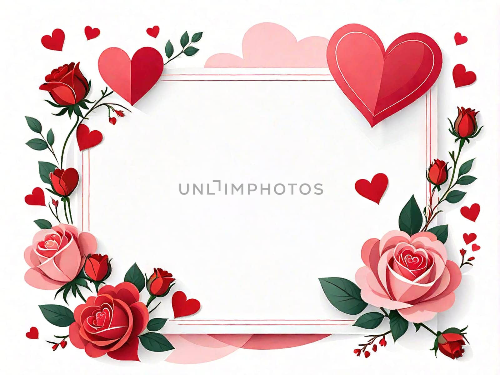 Holiday card. Frame flowers and hearts with space for text or images. Universal greeting for Valentine's Day, Mother's Day and other holidays