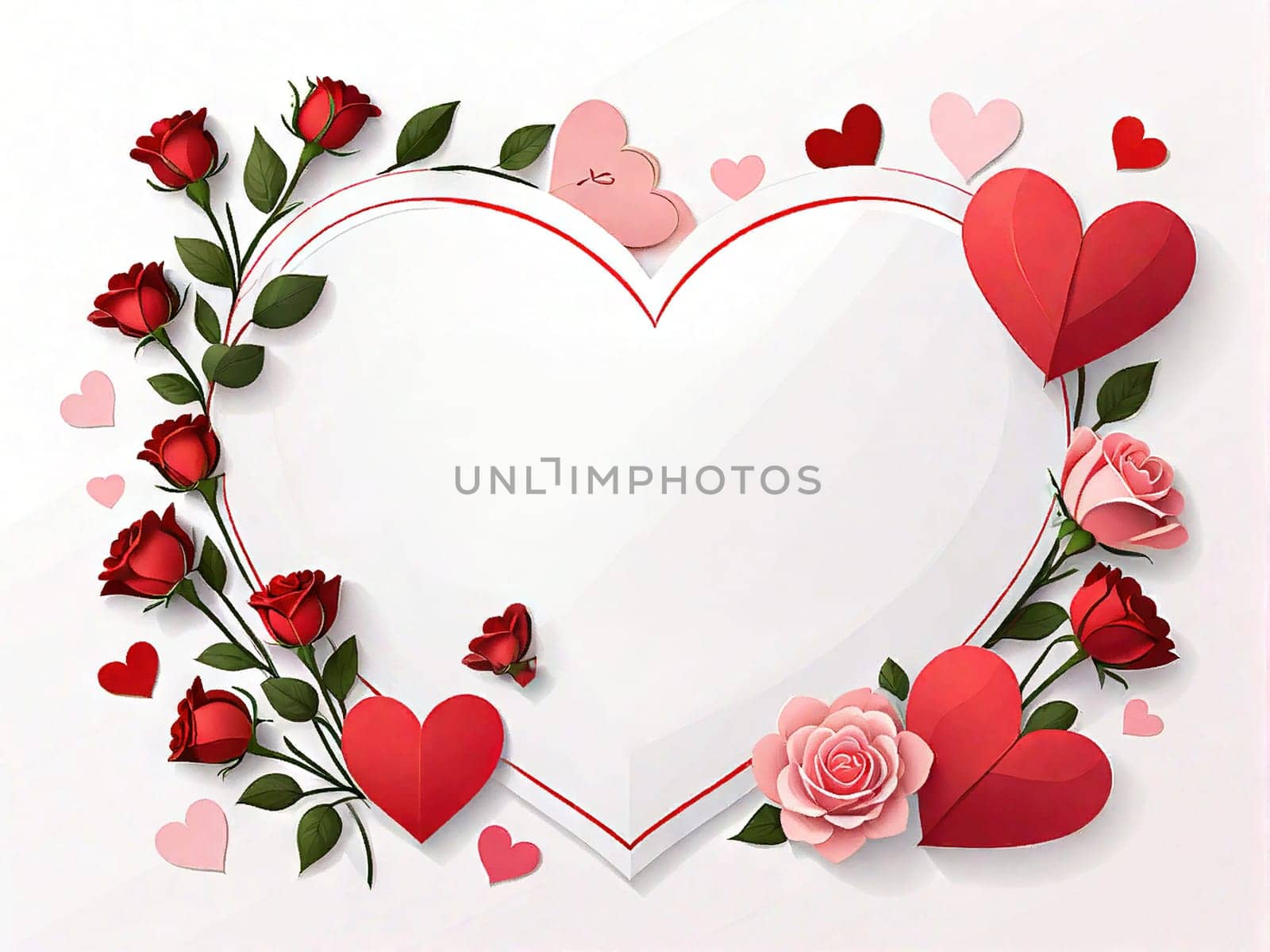 Happy Valentine's Day sale, frame of hearts and flowers on a white background by EkaterinaPereslavtseva