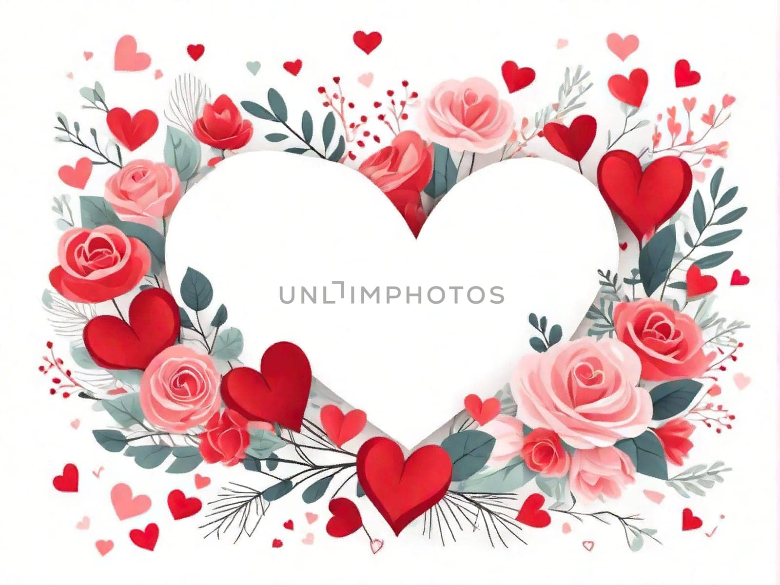 Happy Valentine's Day sale, frame of hearts and flowers on a white background.