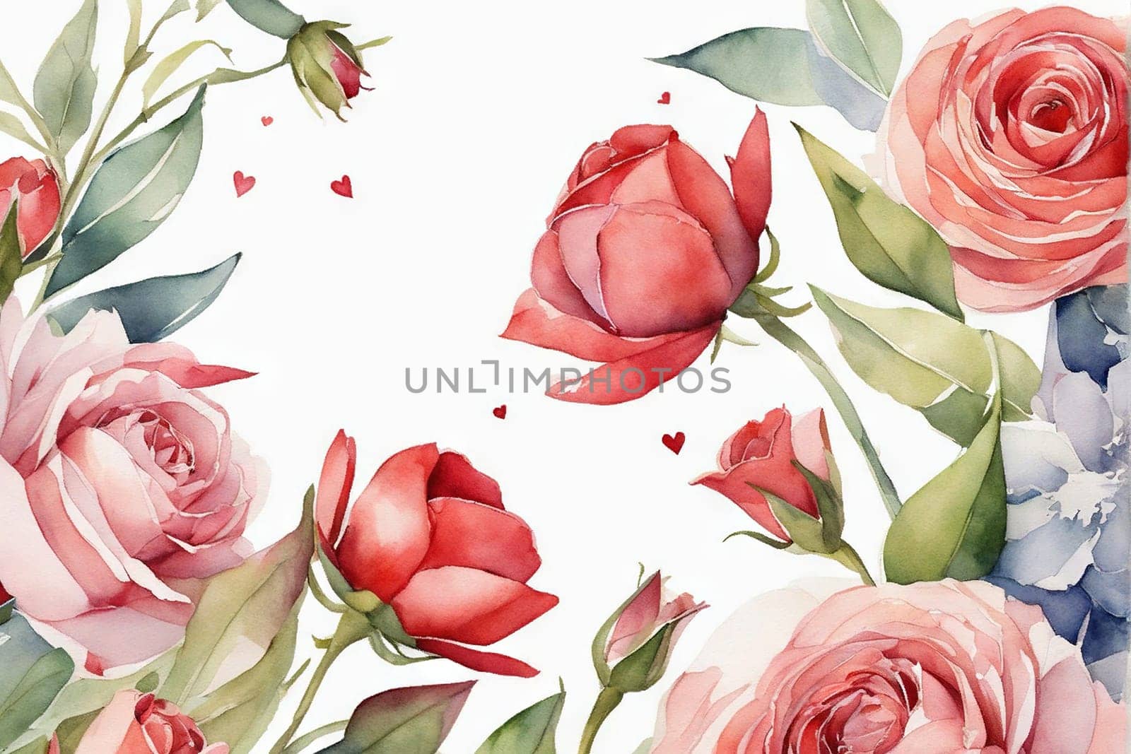 Watercolor flowers for a universal greeting card, Valentine's Day, Mother's Day, Women's Day and others