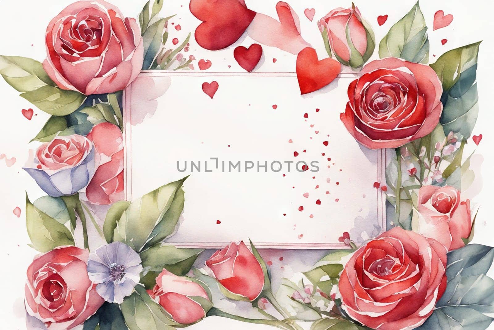 Holiday card. Frame flowers and hearts with space for text or images. Universal greeting for Valentine's Day, Mother's Day and other holidays