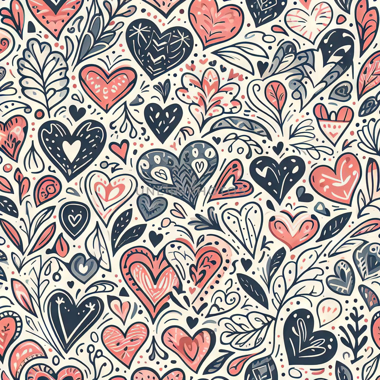 Stylish graphic seamless pattern with hearts. Black and red sketchy background by EkaterinaPereslavtseva