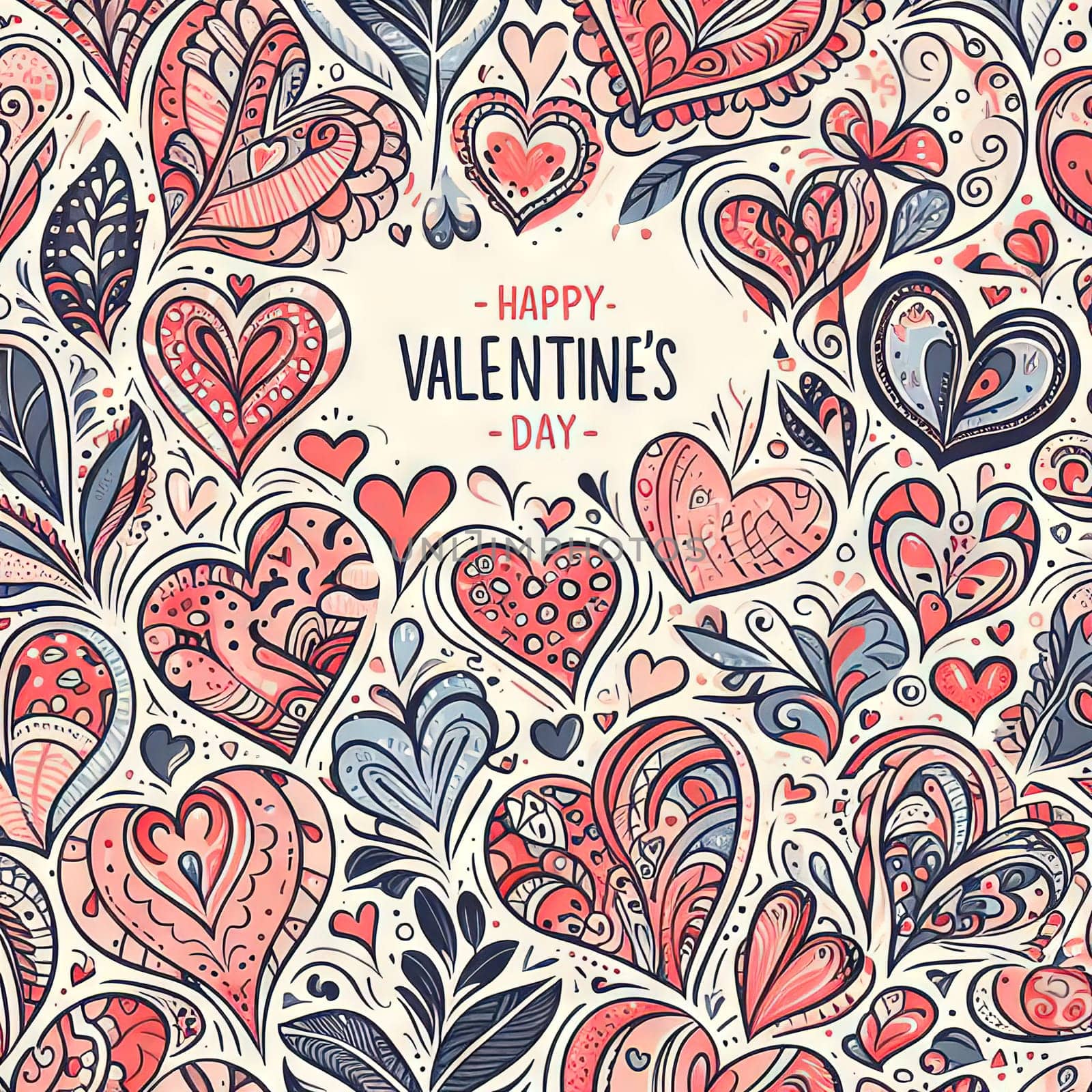 Stylish graphic seamless pattern with hearts. Black and red sketchy background for wrapping paper, fabrics, wallpapers, postcards and more.