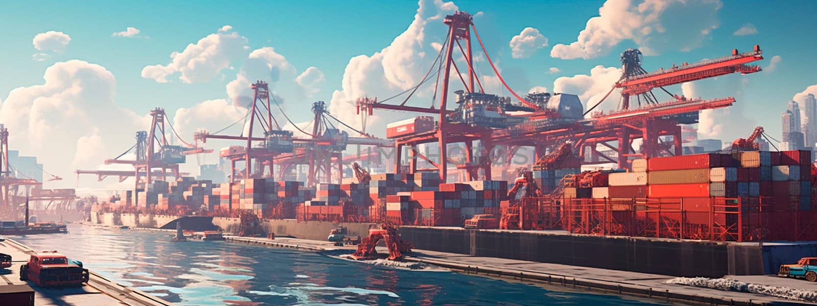 Seaport containers goods and liners. Generative AI, by yanadjana