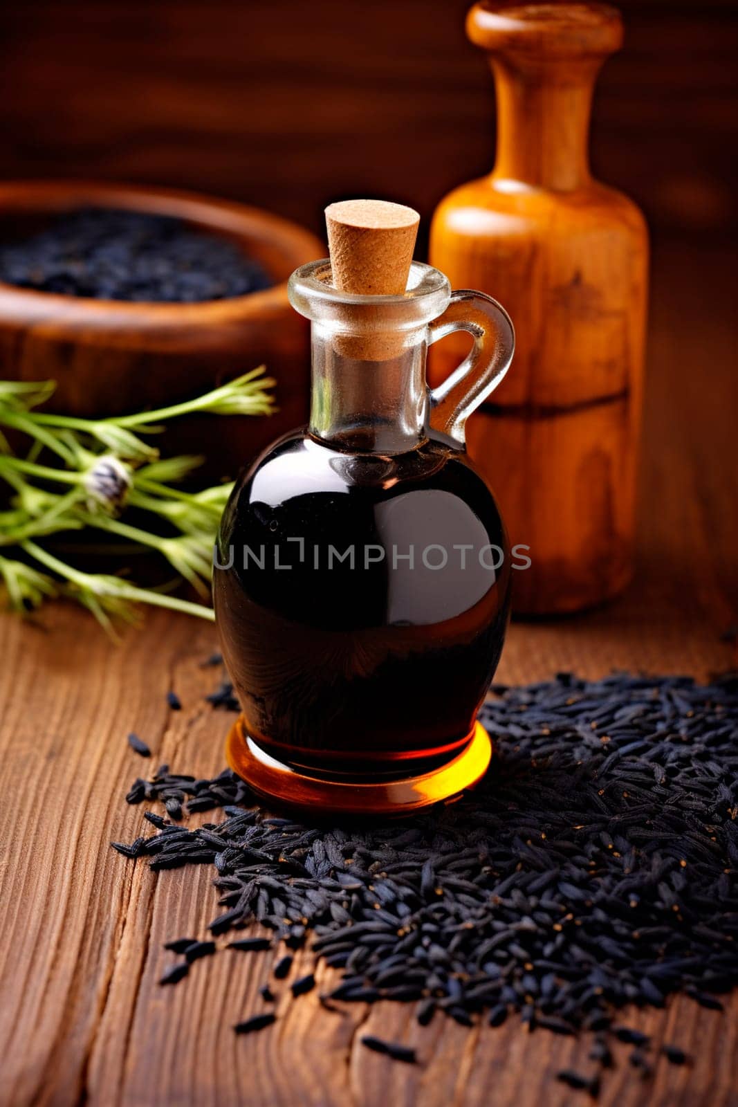 Black cumin cosmetic oil. Generative AI, Spa.