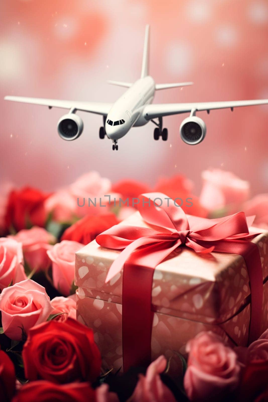 airplane flowers gift box gift Valentine's Day. Generative AI, valentine.