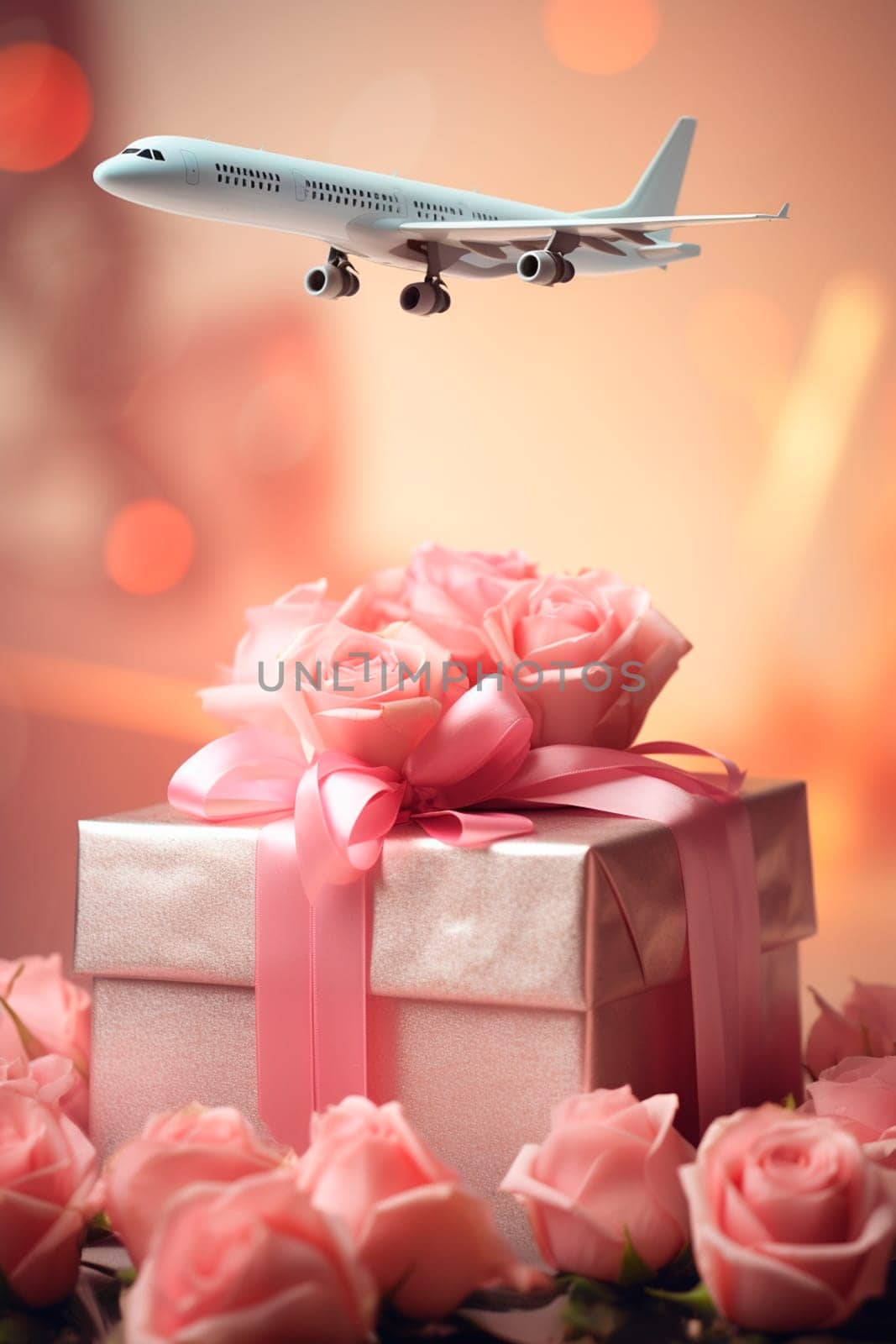 airplane flowers gift box gift Valentine's Day. Generative AI, by yanadjana