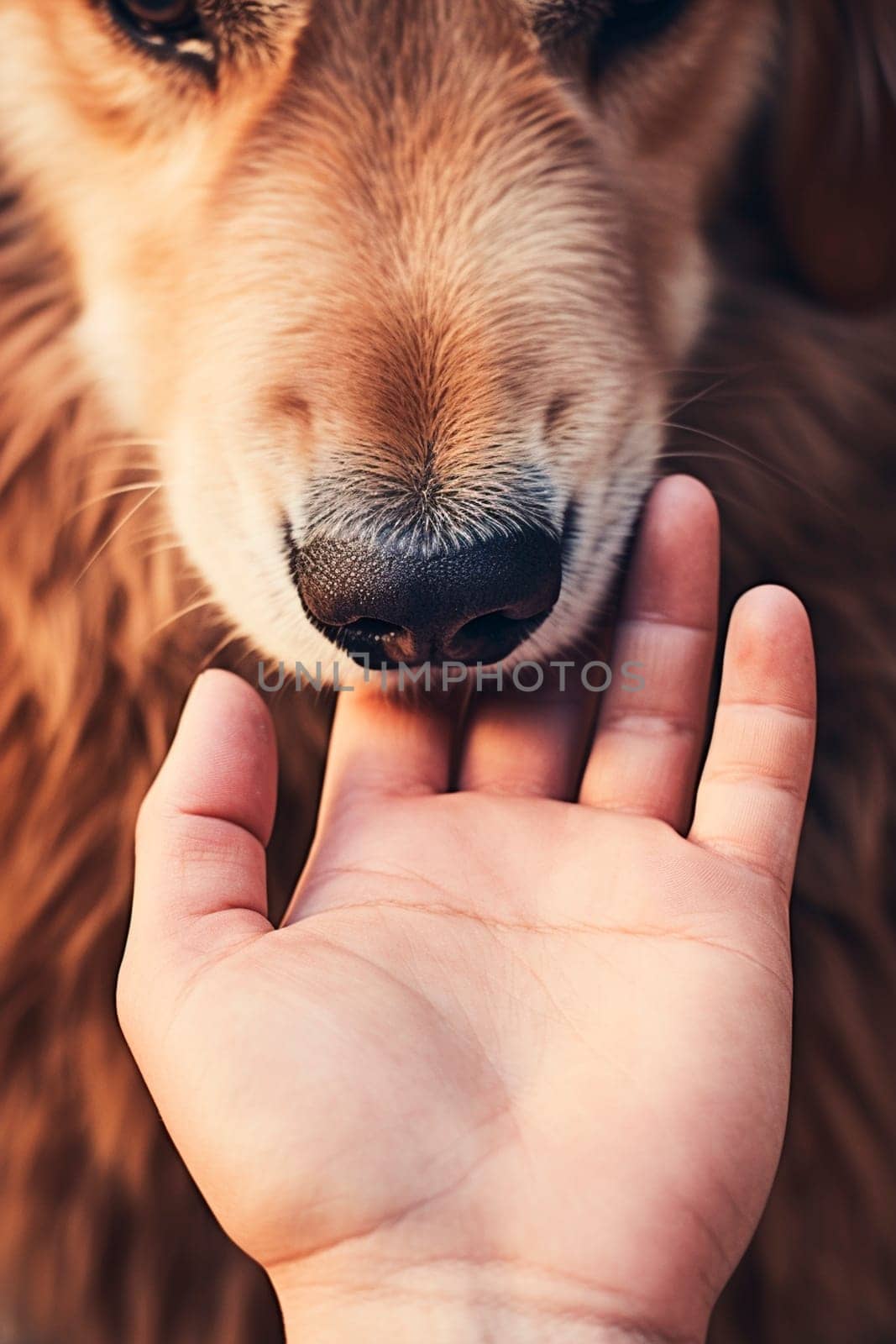 A man strokes a dog head. Generative AI, animal.