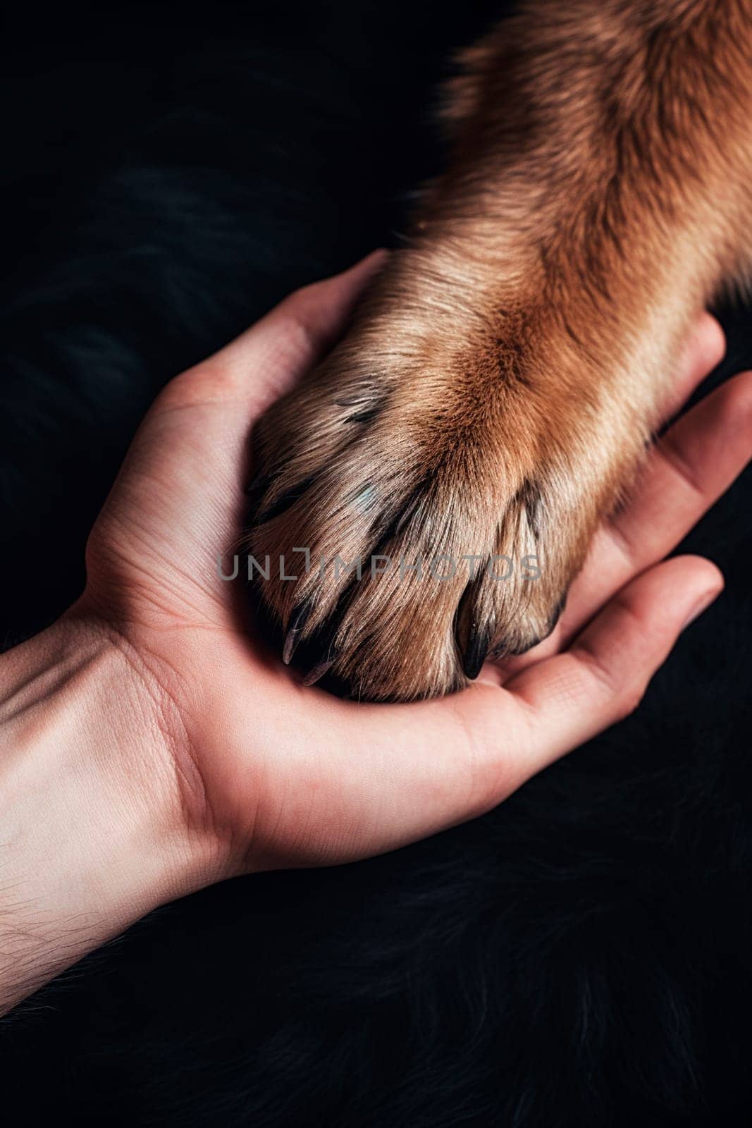 A dog gives a paw to a man. Generative AI, by yanadjana