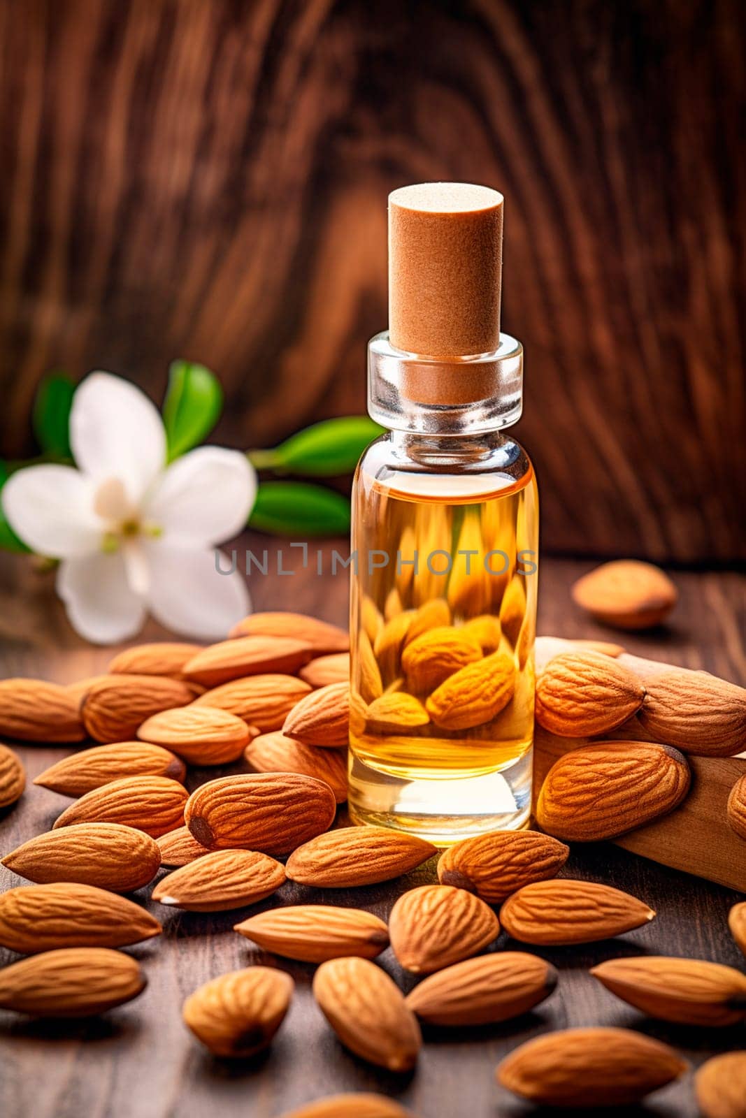 almond essential oil in a bottle. Generative AI, Spa.