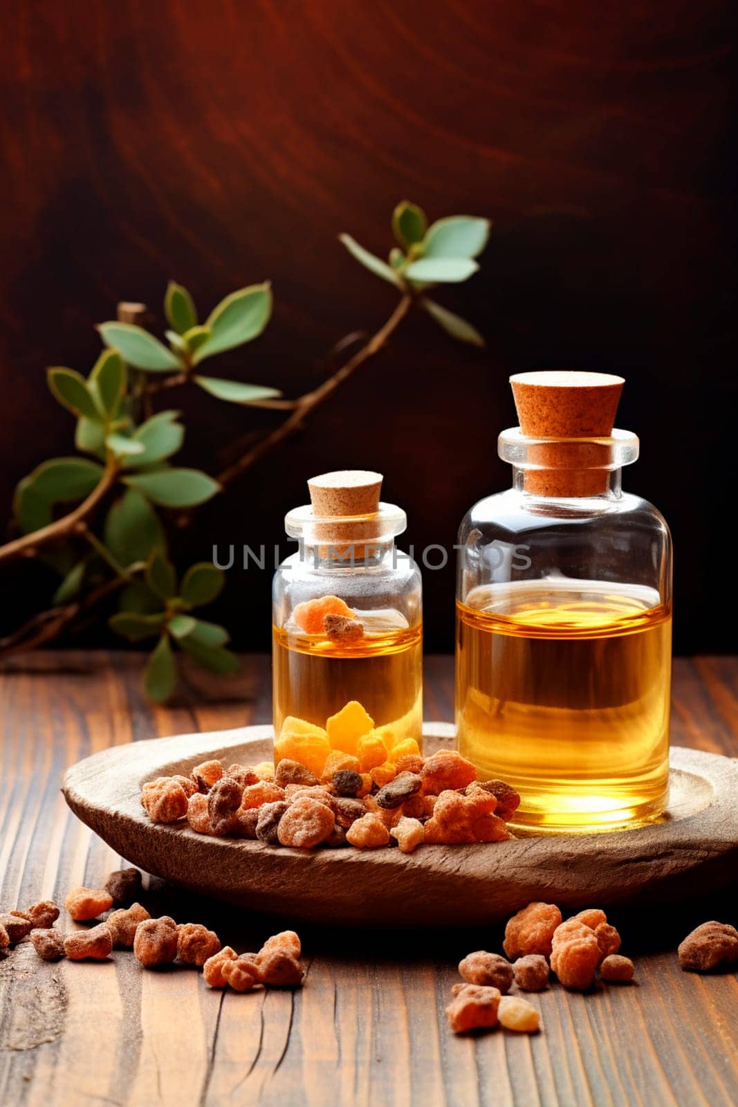 Frankincense essential oil in a bottle. Generative AI, Spa.