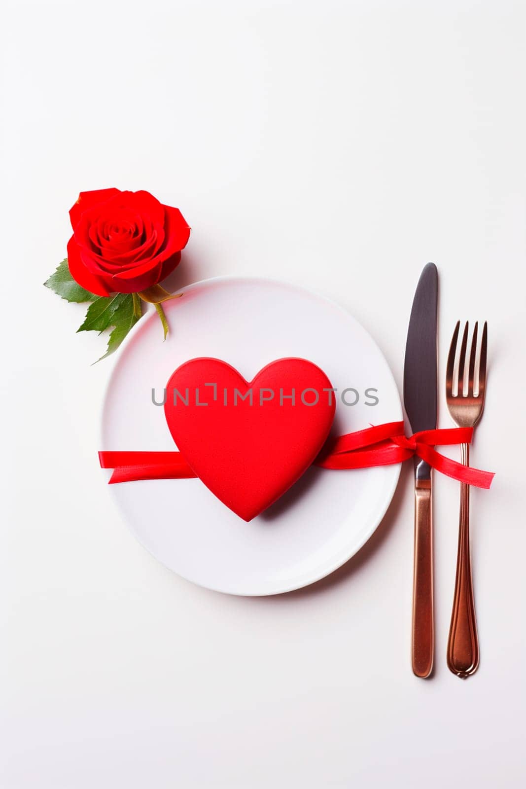 Cutlery and red roses isolate valentine's day. Generative AI, Holiday.