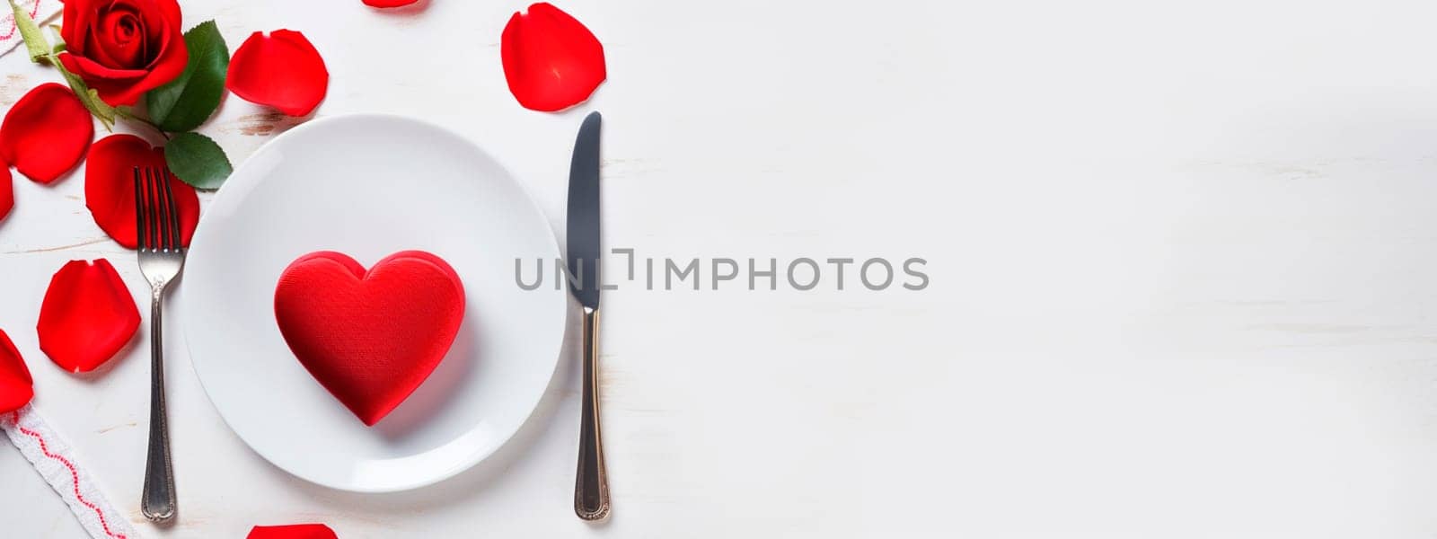 Cutlery and red roses isolate valentine's day. Generative AI, Holiday.