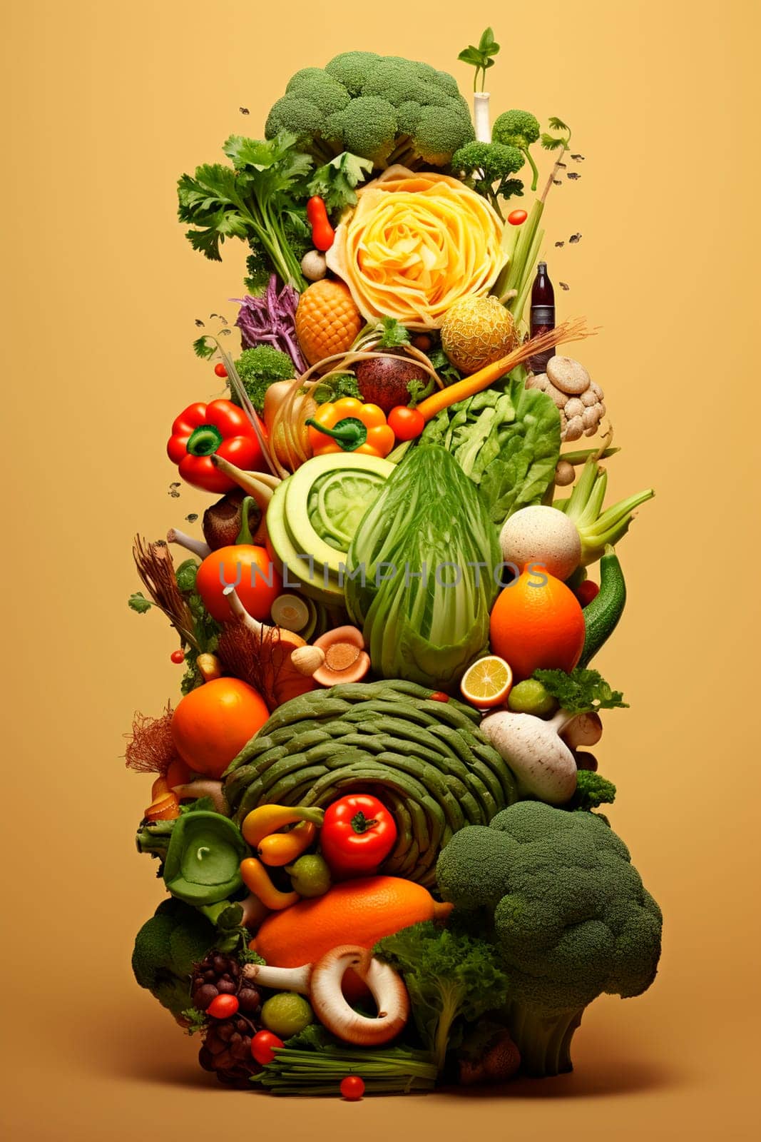 Lots of different vegetables and fruits. Generative AI, Food.