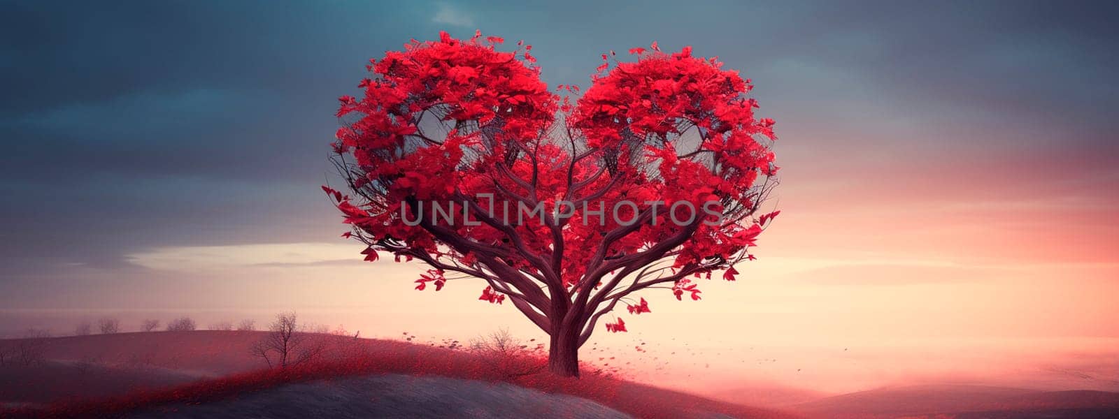 Tree in the shape of a heart. Generative AI, by yanadjana