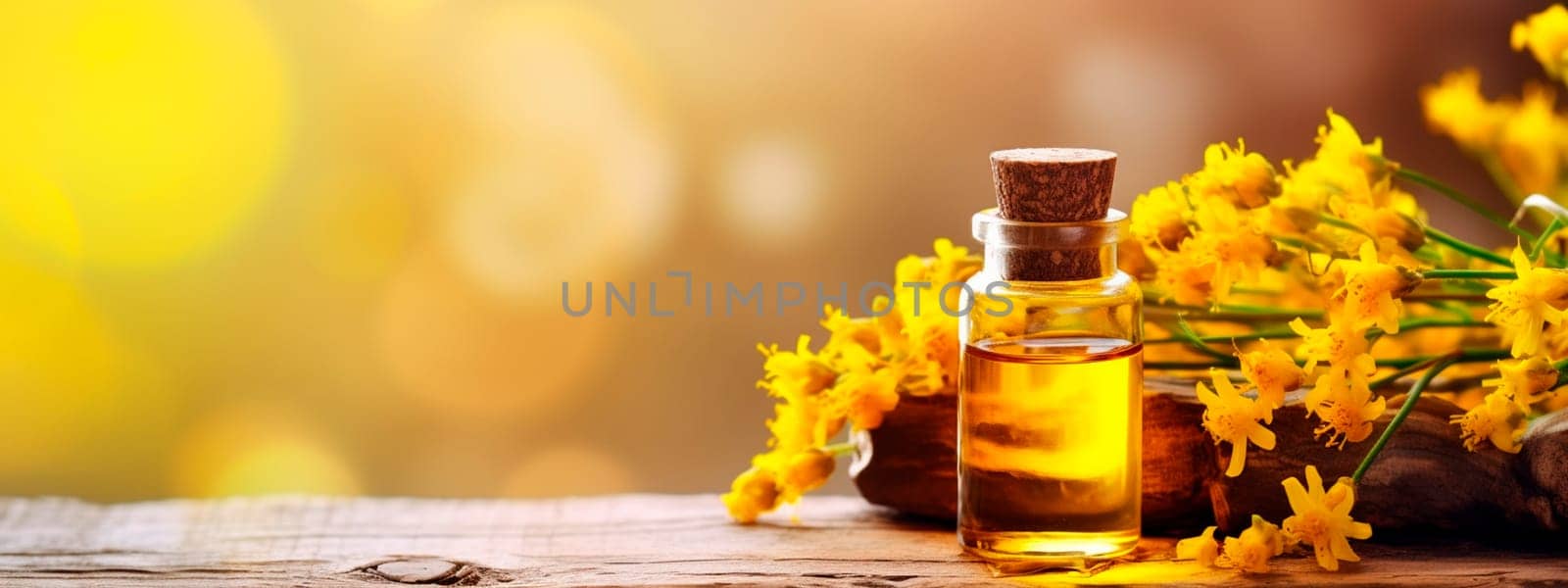 Immortelle essential oil in a bottle. Generative AI, Spa.