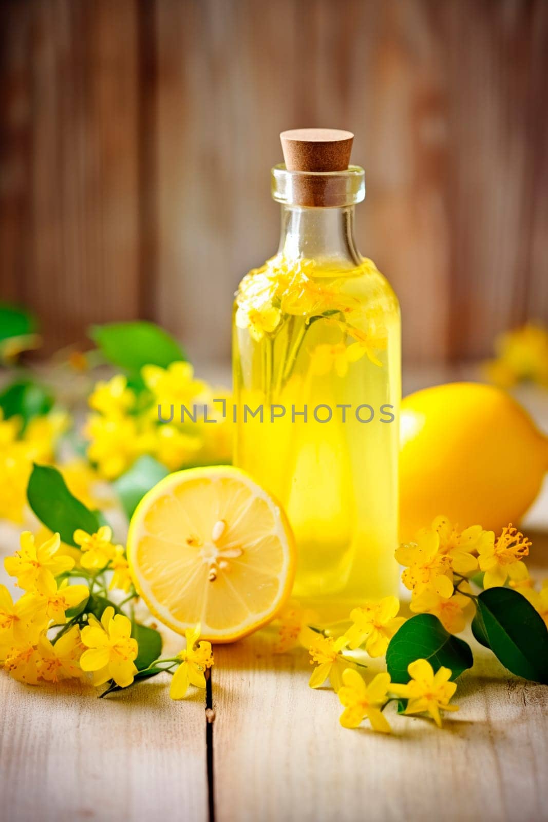 Lemon essential oil in a bottle. Generative AI, Spa.
