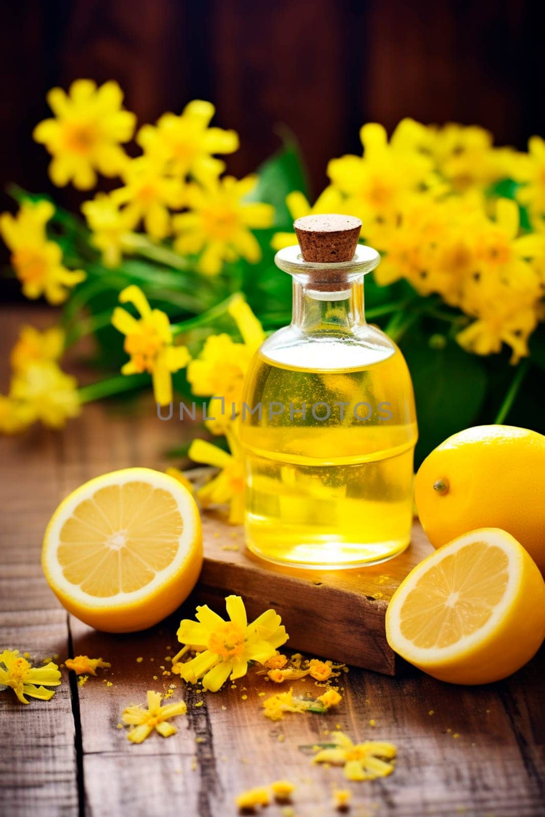 Lemon essential oil in a bottle. Generative AI, Spa.