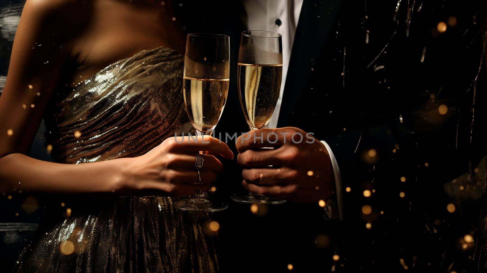 Lovers drink champagne at a party, Generative AI, Holiday.