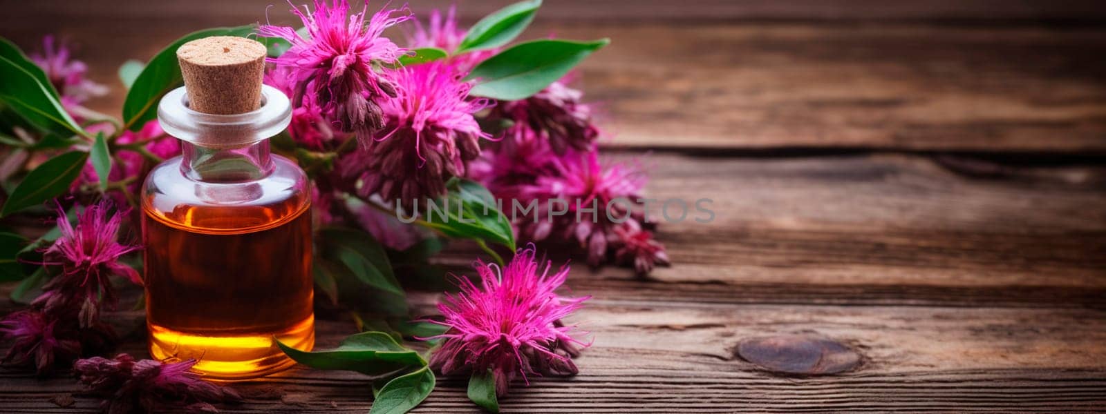 Monarda essential oil in a bottle. Generative AI, Spa.