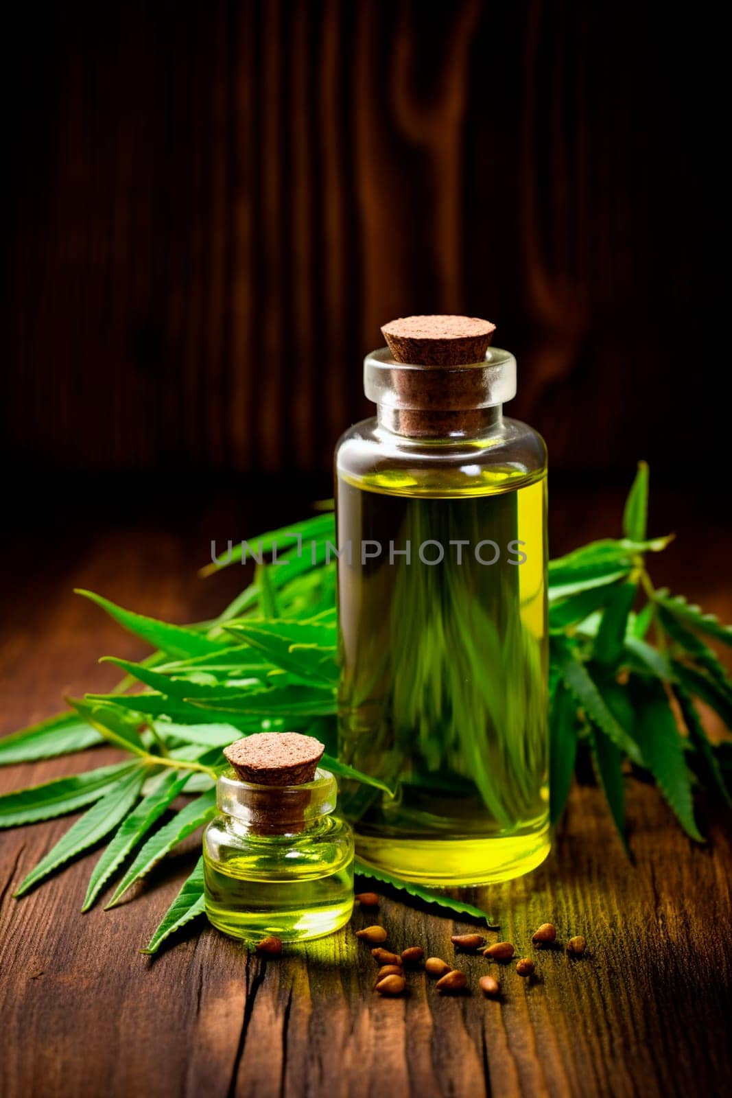Essential oil neem in a bottle. Generative AI, by yanadjana