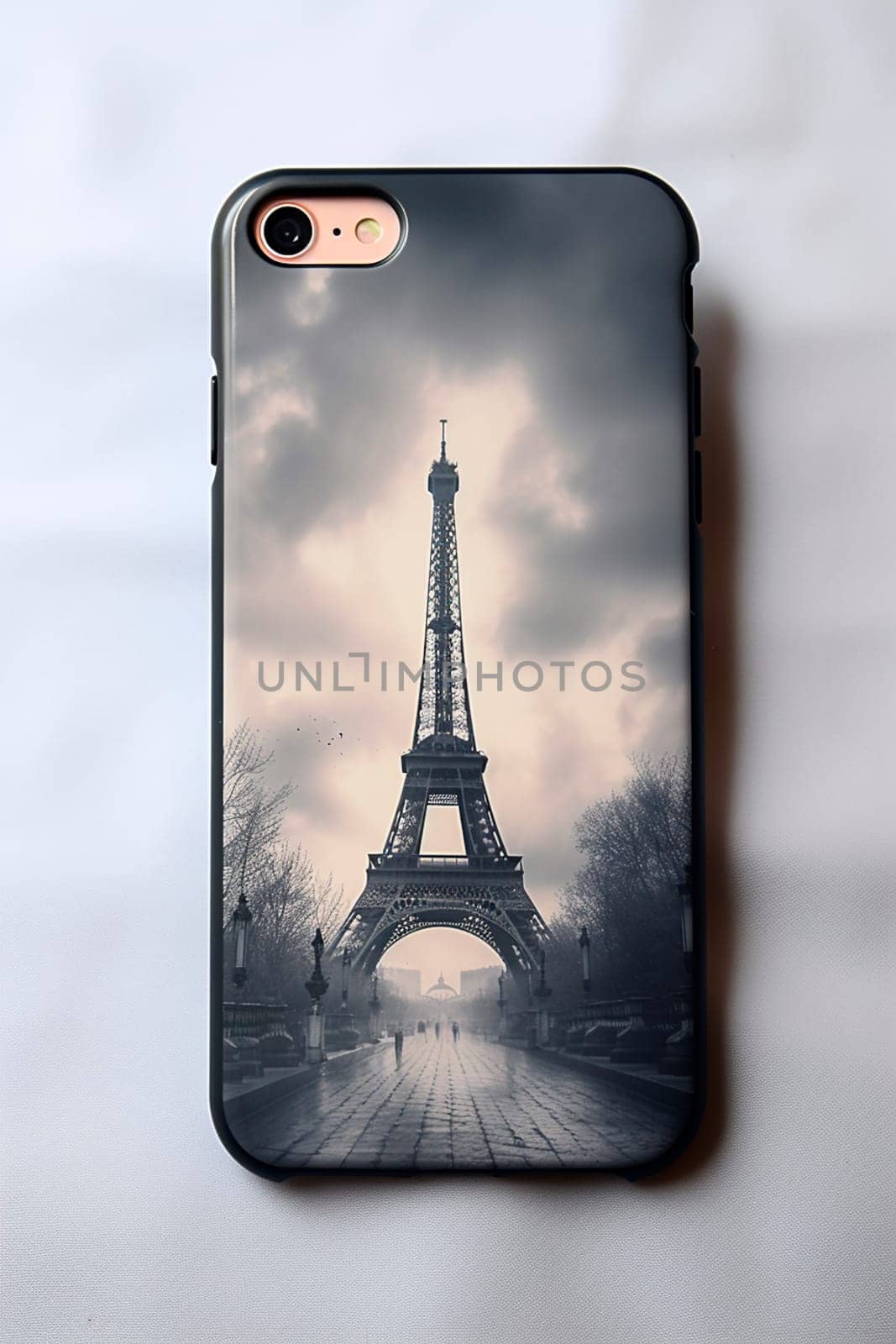 Phone case with the Eiffel Tower. Generative AI, by yanadjana