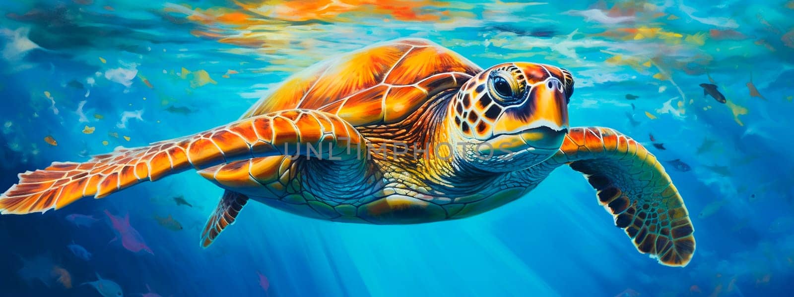 Turtle swims in the water. Generative AI, by yanadjana