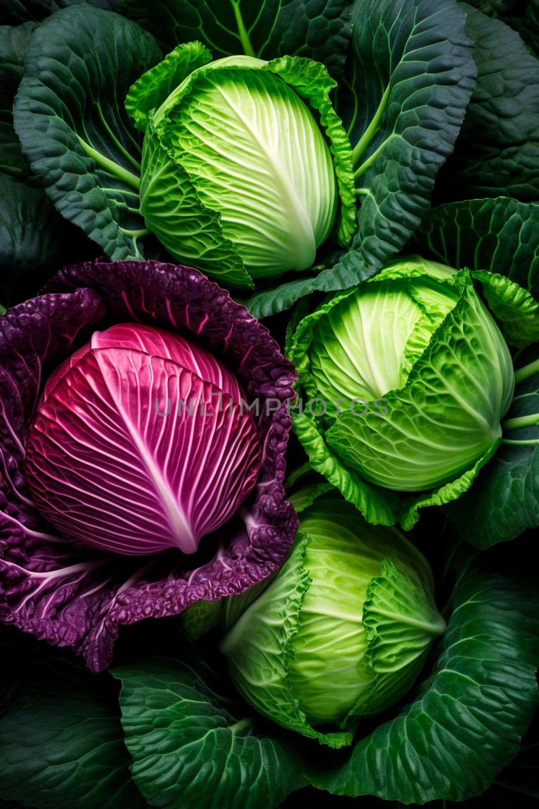 Green and red cabbage. Generative AI, Food.