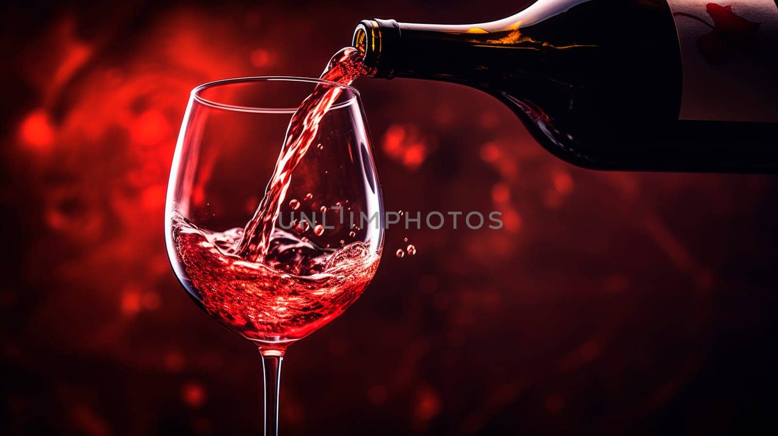 Glass of red wine on a black background. Generative AI, by yanadjana