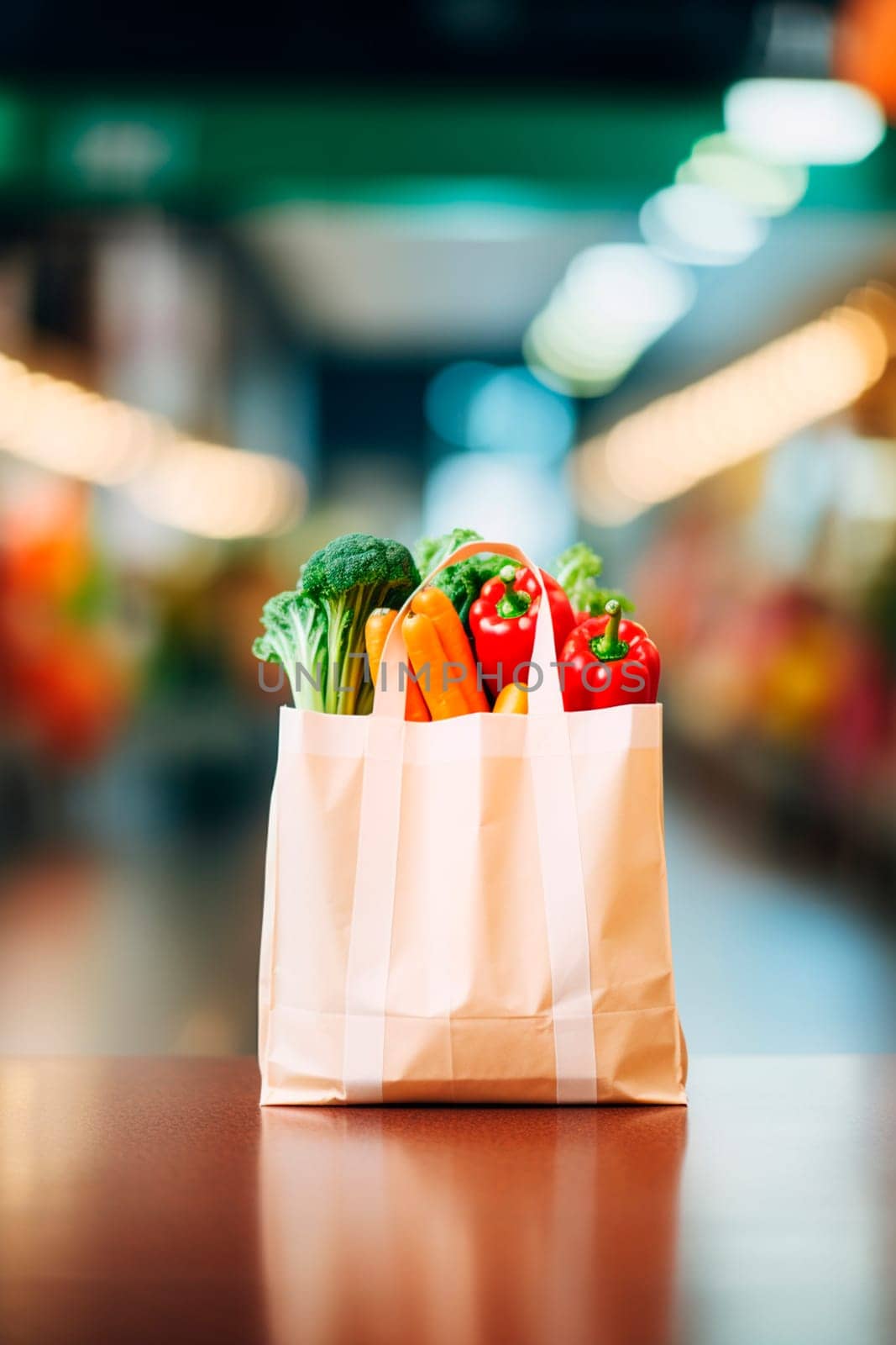 A bag of vegetables on the background of a supermarket. Generative AI, Food.