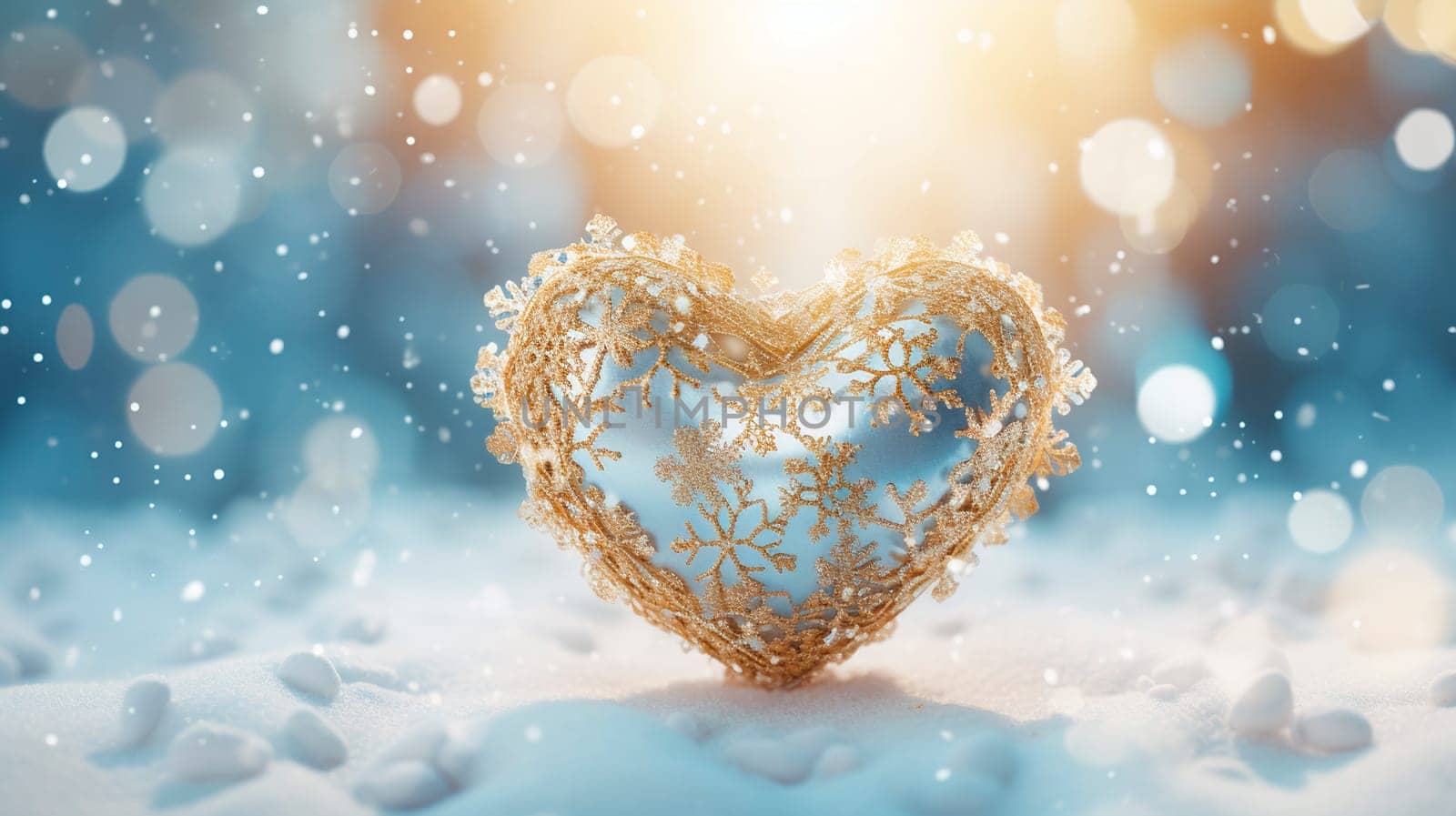 Bokeh heart in the snow. Generative AI, Winter.