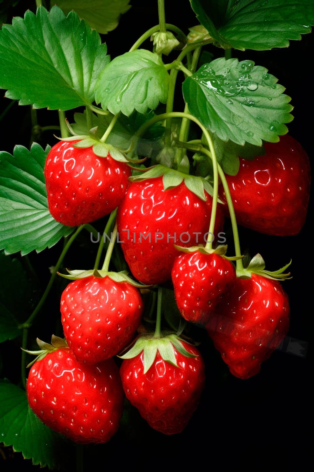 Ripe strawberries on the field. Generative AI, by yanadjana