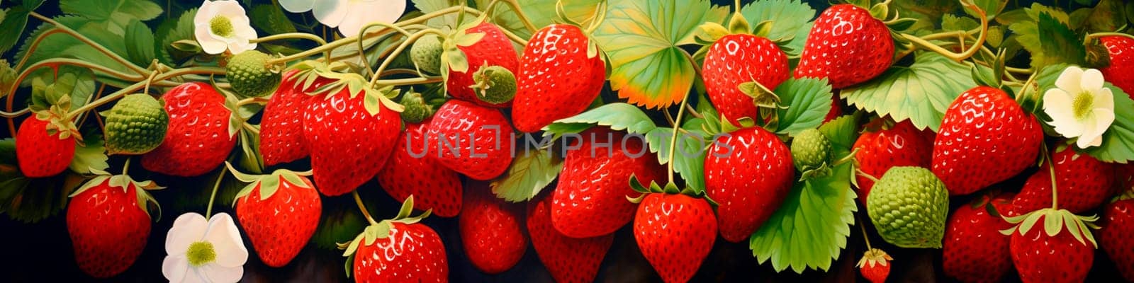 Ripe strawberries on the field. Generative AI, by yanadjana