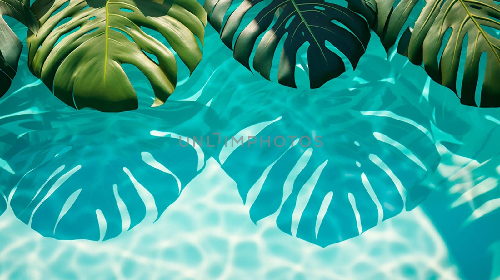 Palm leaves on the background of the pool. Generative AI, by yanadjana