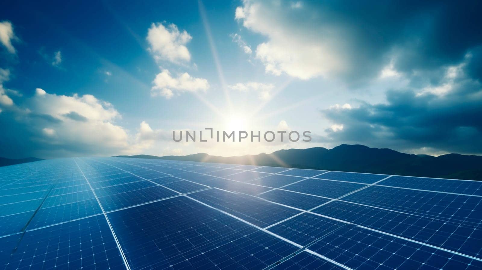 Solar panels the sun shines. Generative AI, by yanadjana