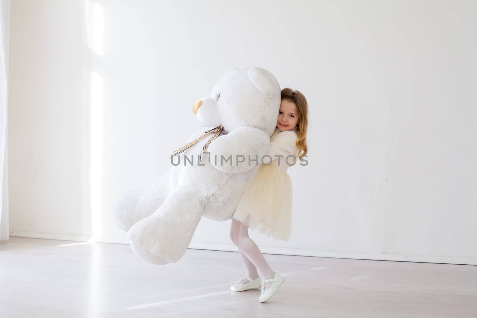 Beautiful girl with toy teddy bear gift by Simakov