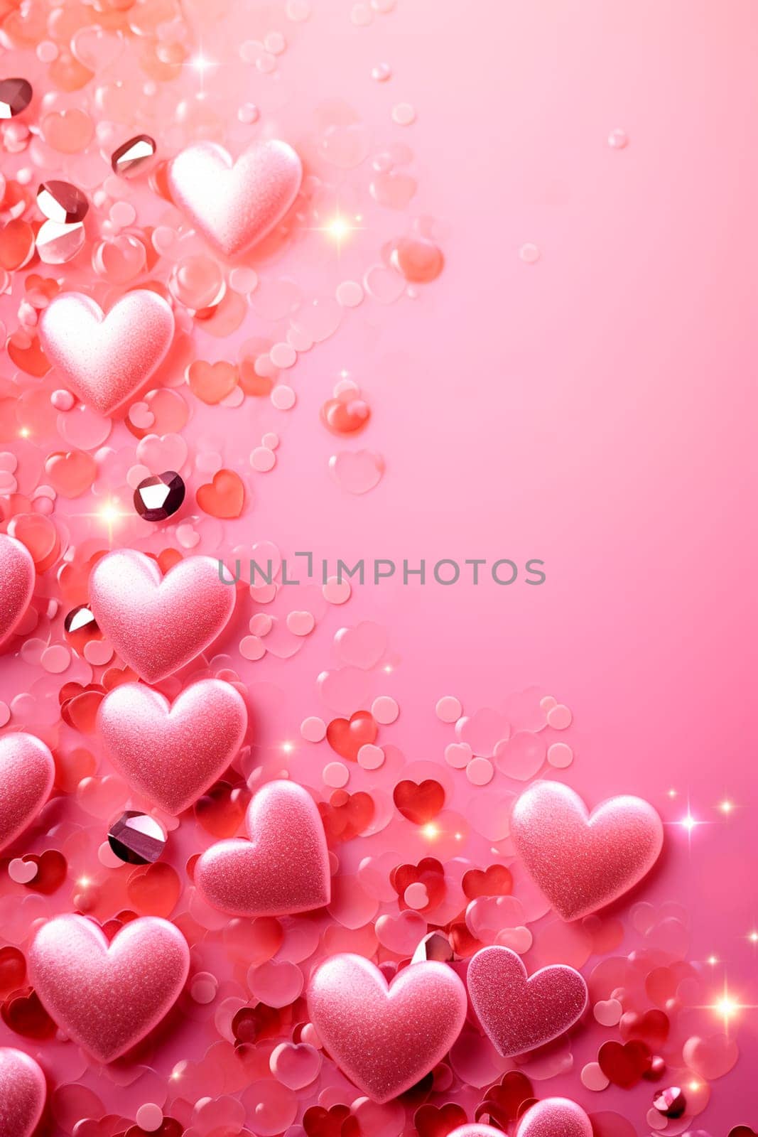 Beautiful background with pink hearts. Generative AI, by yanadjana