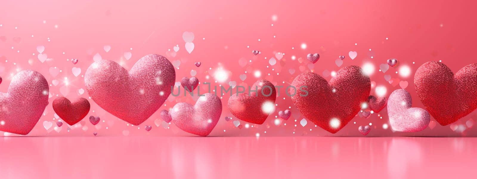 Beautiful background with pink hearts. Generative AI, valentine.