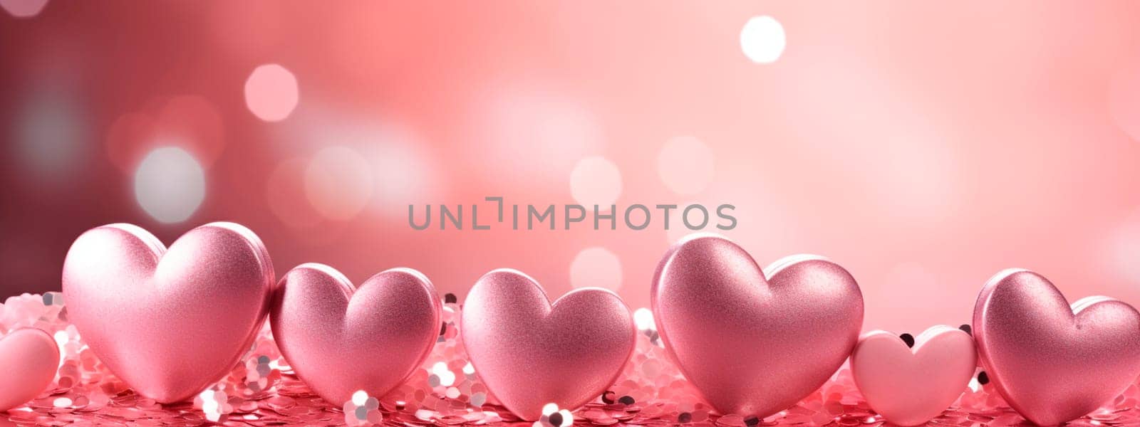 Beautiful background with pink hearts. Generative AI, valentine.