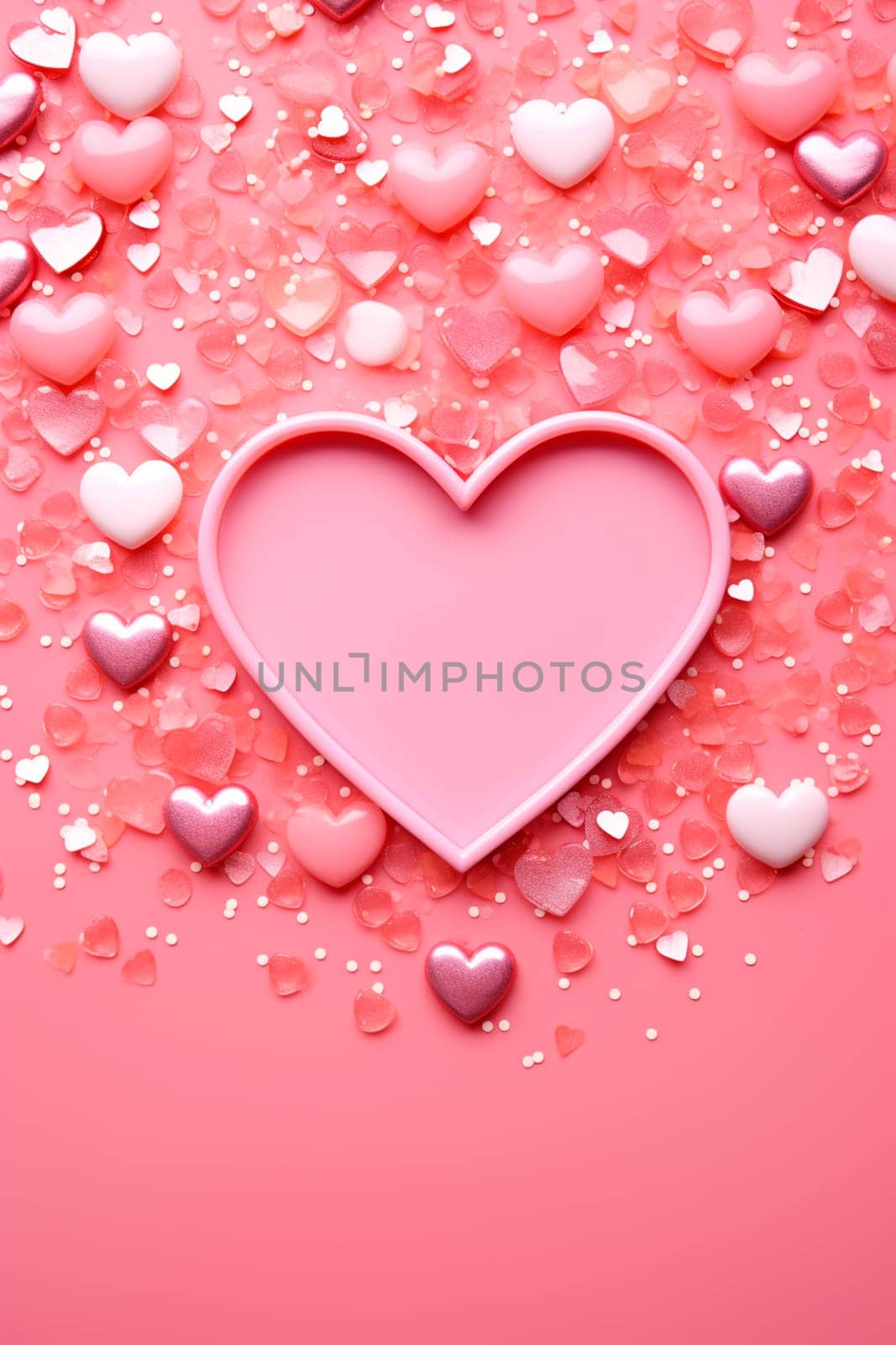 Beautiful background with pink hearts. Generative AI, by yanadjana